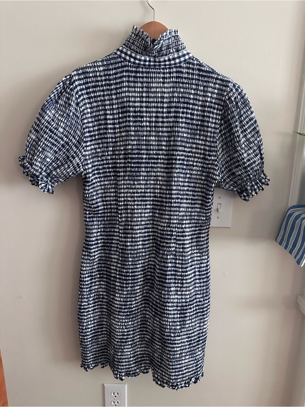 Jason Wu x RTR Gingham-Textured Navy and White Short Sleeve Dress - Picture 11 of 14
